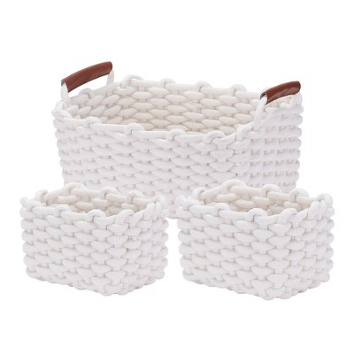 Unique Bargains Decorative Cotton Rope Handcrafted Portable Storage Basket 3 Pcs