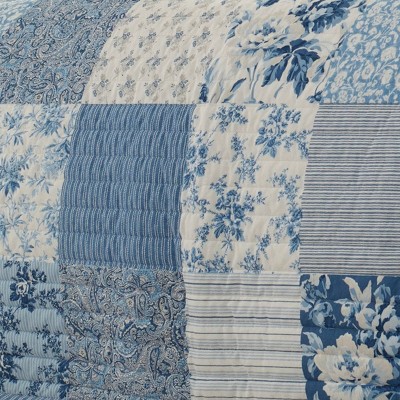 Blue Cotton Twin Reversible Patchwork Quilt Set