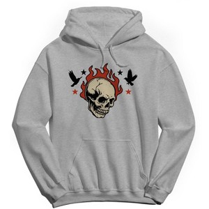Rerun Island Men's Skull On Flames Long Sleeve Graphic Cotton Sweatshirt Hoodie - 1 of 4