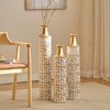 Gilded White Metal Vase Trio Set, 3D Floral Relief Cylinder Vases, Mother's Day Gift Home Décor Centerpiece - 2 of 4