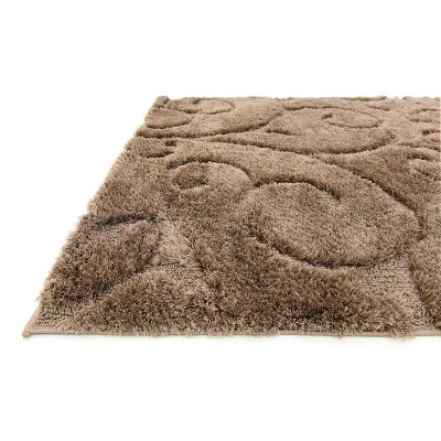 Brown Floral Shag Synthetic Rectangular Area Rug 5' x 8'