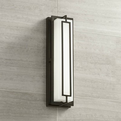 Bronze 16" Modern Dimmable LED Outdoor Wall Light with White Glass