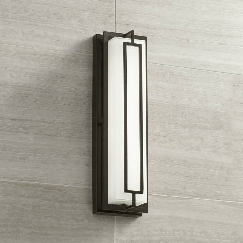 Possini Euro Design Belfonte Modern Outdoor Wall Light Fixture Bronze LED 16 1/4" White Glass for Post Exterior Barn Deck House Porch Yard Patio Home, 2 of 7