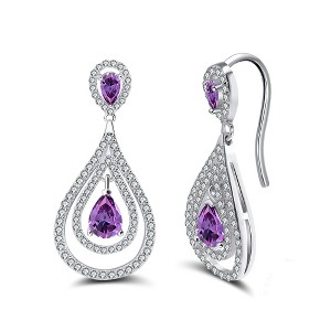 Hook Earrings for Women Oval Pear Purple Cz Sterling Silver Ginger Lyne Collection - 1 of 4
