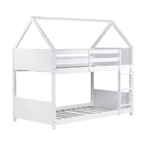 YOOCOZZ Twin over Twin House Floor Bunk Bed with Safety Guardrails and Headboards - 1 of 4