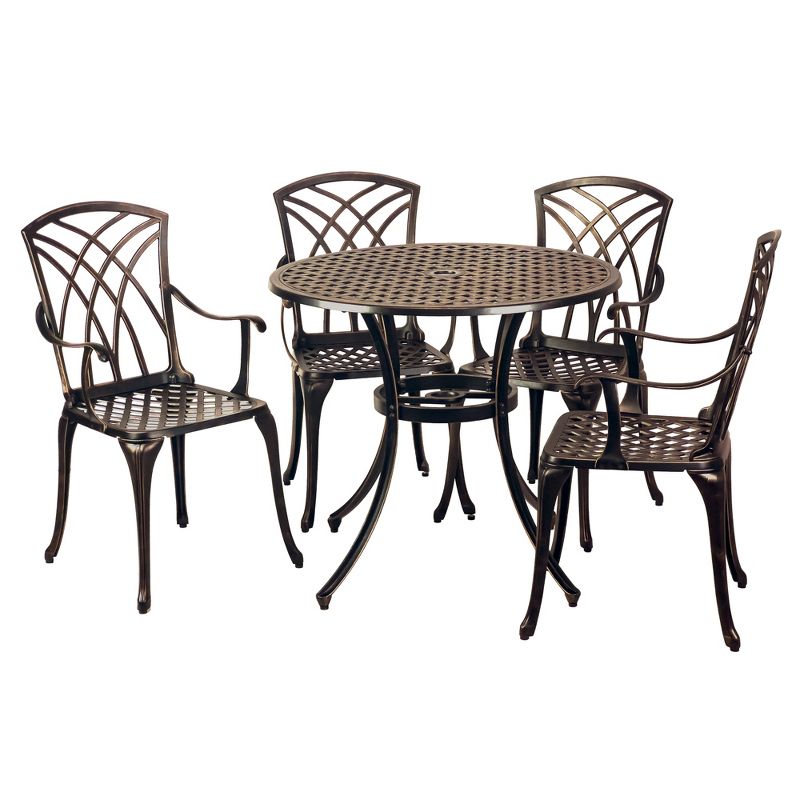 Kinger Home 34-inch Patio Dining Table, Round Outdoor Dining Table, Cast Aluminum Patio Furniture Table, Brown, 2 of 10