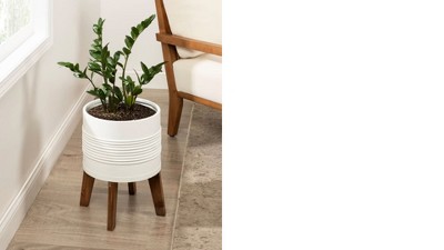 Gavri Galvanized Metal Planter with Rustic Wood Stand