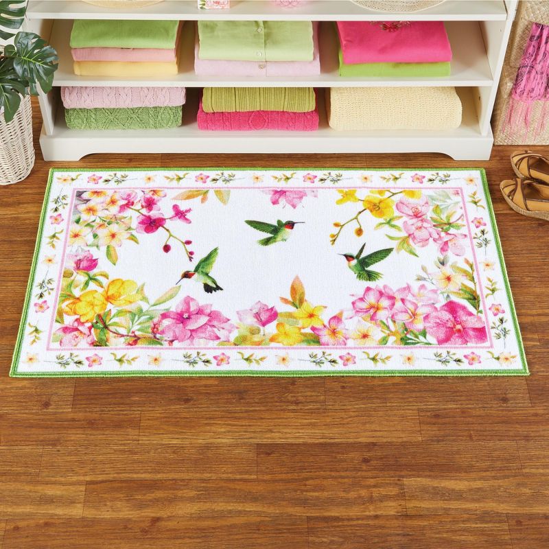 Collections Etc Blooming Hummingbird Floral Skid-Resistant Accent Rug, 2 of 4