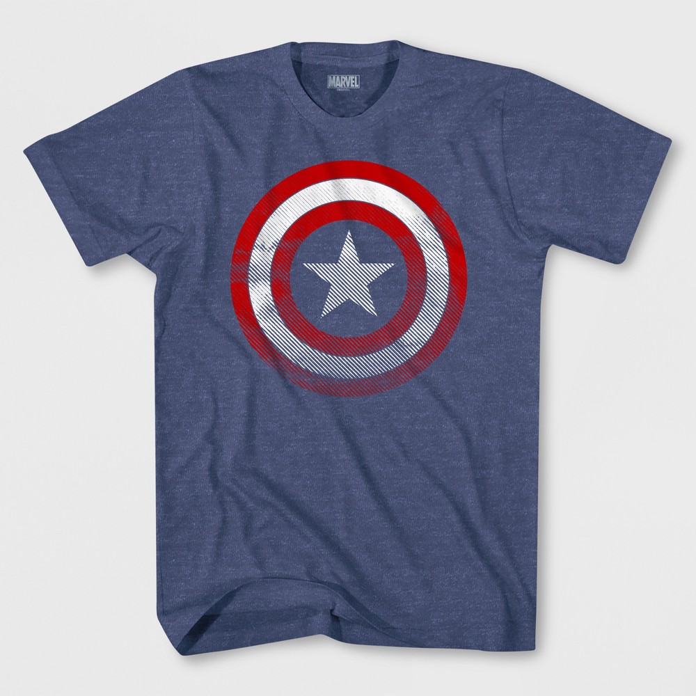 Boys' Captain America Short Sleeve T-Shirt - Denim Heather Size L, Blue
