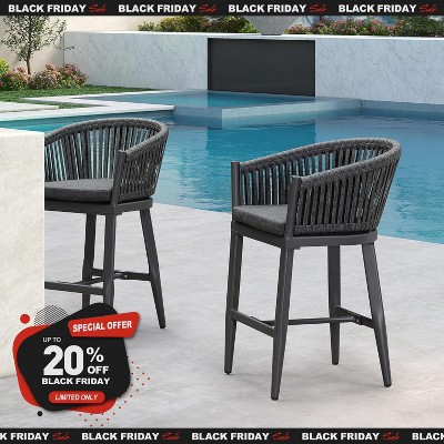 PURPLE LEAF Outdoor Bar Stools Set of 2 Patio Metal Modern Wicker Bar Chairs Woven Aluminum Barstools