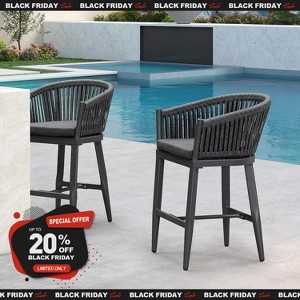 PURPLE LEAF Outdoor Bar Stools Set of 2 Patio Metal Modern Wicker Bar Chairs Woven Aluminum Barstools - 1 of 4