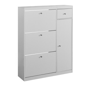 VANIRROR Slim White Shoe Cabinet with 3 Flip Drawers, Freestanding Tipping Bucket Shoe Rack Storage Shelf, Modern Hidden Organizer for Entryway - 1 of 4