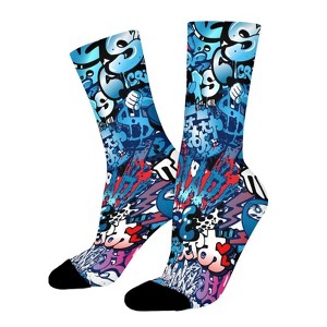 Teenage Style Wall Street Graffiti Women Printed Crew Socks Funny Funky Socks Soft Polyester Novelty Gifts for Artists Men - 1 of 1