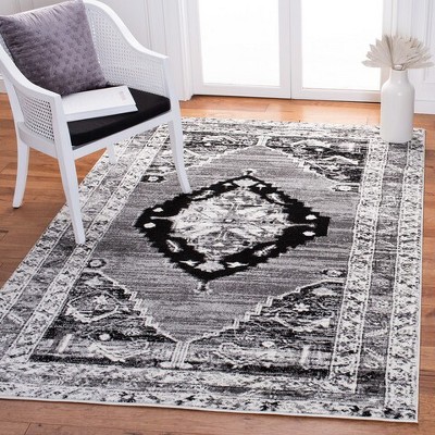 Grey and Ivory Hand-Knotted Synthetic Rectangular Area Rug