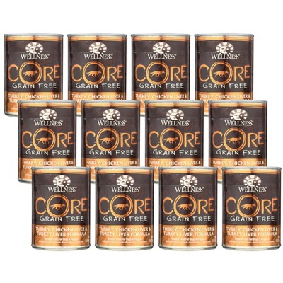 Wellness Core Grain Free Turkey, Chicken Liver, and Turkey Liver Formula Dog and Puppy Food - Case of 12/12.5 oz