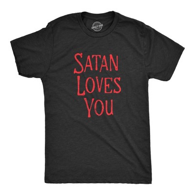 Mens Satan Loves You T Shirt Funny Devil Joke Tee For Guys - Crazy Dog Men's T Shirt Black M