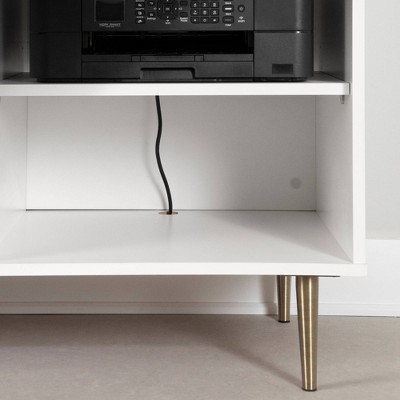 White L-Shaped Corner Desk with Hutch and Brass Legs
