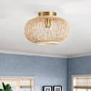 Dewdrop Modern Boho Flush Mount Ceiling Light, Handmade Rattan Light Fixture for Bedroom Living Room - 3 of 4