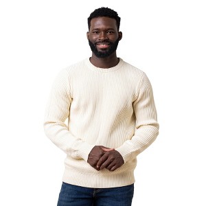 Hope & Henry Men's Organic Crew Neck Herringbone Detail Sweater, Ivory Herringbone Edge, Small - 1 of 4
