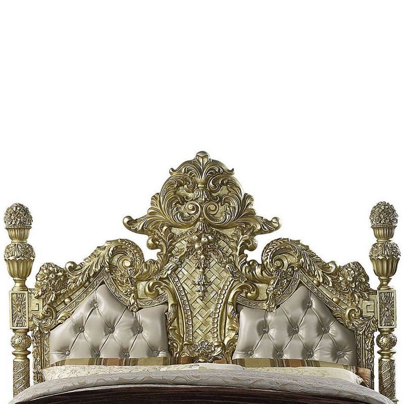 92&#34; Eastern King Bed Cabriole Bed Light Gold Synthetic Leather and Gold Finish - Acme Furniture, 2 of 10