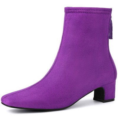 BLISSFUL STEP Women's Block Heels Square Toe Back Zip Ankle Boots