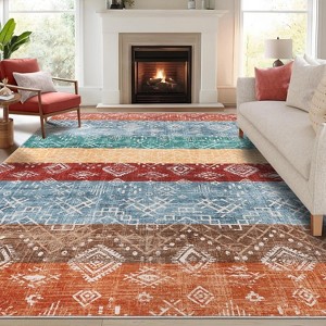 Washable Area Rugs Large Rug with Non-Slip Backing, Geometric Rug Stain-Resistant Accent Carpet Soft Low Pile Carpet for Bedroom - 1 of 4