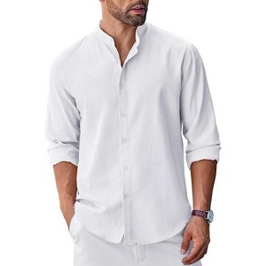 COOFANDY Men's Long Sleeve Oxford Dress Shirts Chambray Button Down Shirt Casual Band Collar Shirts - 1 of 4
