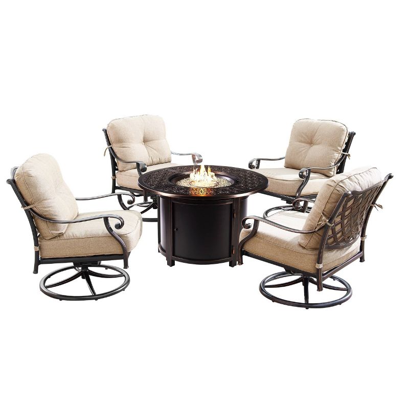 Oakland Living 5pc Deep Seating Swivel Rocking Aluminum Outdoor Outdoor Patio Fire Pit Dining Set Copper, 1 of 17