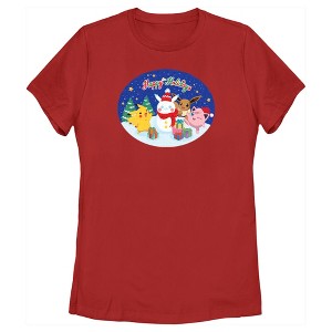Women's Pokemon Christmas Happy Holidays Snowman T-Shirt - 1 of 4