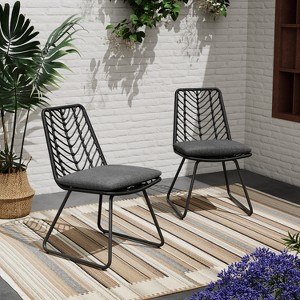 GDFStudio Azlee Outdoor Rattan and Iron Dining Chairs with Loop Legs (Set of 2) - 1 of 4