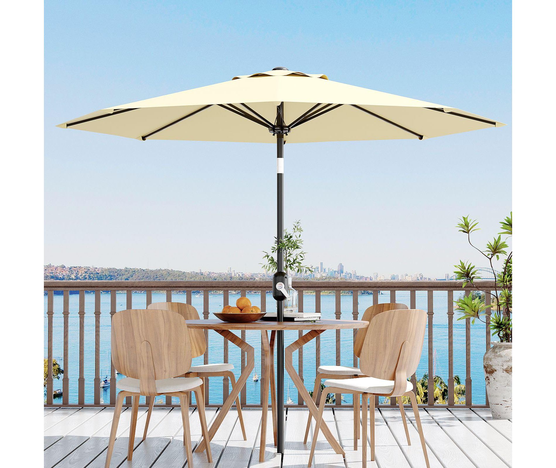 10ft Patio Umbrella, Table Umbrella Outdoor Patio with Crank Lift & Push Button Tilt, 8 Sturdy Ribs for Yard, Deck, Pool