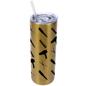 Elanze Designs Vegas Gold 20 Ounce Double Wall Stainless Steel Glitter Travel Tumbler With Sliding Lid And Straw, Hair Stylist Barber - 1 of 4
