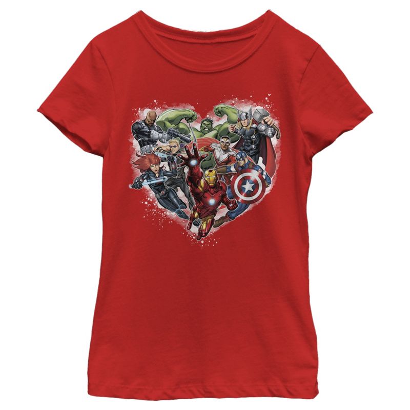 Girl's Marvel Avengers Assemble Heart Collage T-Shirt, 1 of 6