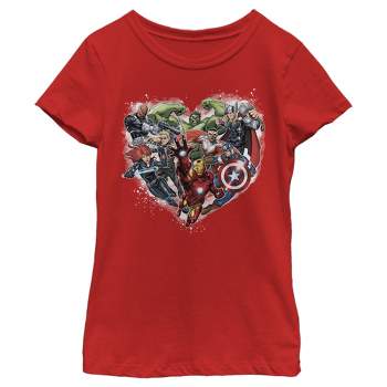 Girl's Marvel Avengers Assemble Heart Collage T-Shirt