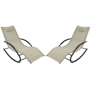 Sunnydaze Outdoor Patio and Lawn Wave Rocking Lounge Chair with Pillow, Beige, 2pk - 1 of 4