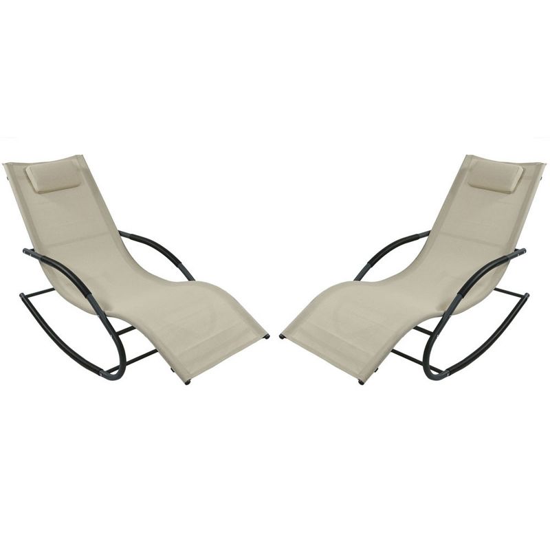 Sunnydaze Outdoor Patio and Lawn Wave Rocking Lounge Chair with Pillow, Beige, 2pk, 1 of 11