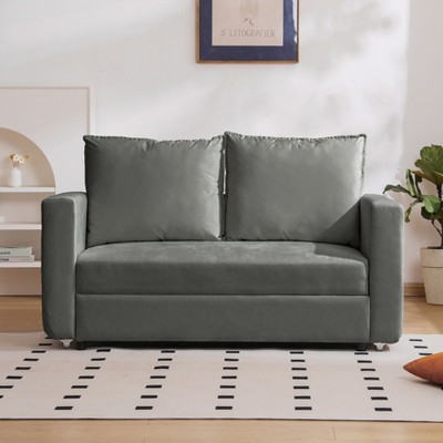 62.5" Loveseat, 2-in-1 Sofa Bed Couch with Polyesterll Out Bed, Futon Couch with Adjustable Armrests, Sofas for Living Room, Bedroom, Office