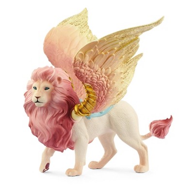 Fairy in Flight on Pink Winged Lion Figurine Set