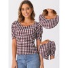 Allegra K Women's Houndstooth Puff Short Sleeve Square Neck Casual Work Blouse - 2 of 4
