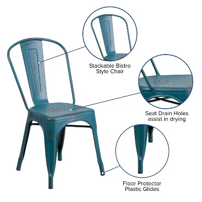 Kelly Blue-Teal Metal Indoor-Outdoor Stackable Side Chair