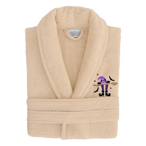 Linum Home Textiles 100% Turkish Cotton Unisex Terry Embroidered Bath Robe - Hat-Broom-Legs - 1 of 3