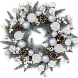 20'' Pre-Lit Christmas Wreath for Front Door with Lights, Lighted Christmas Door Wreath - 1 of 4