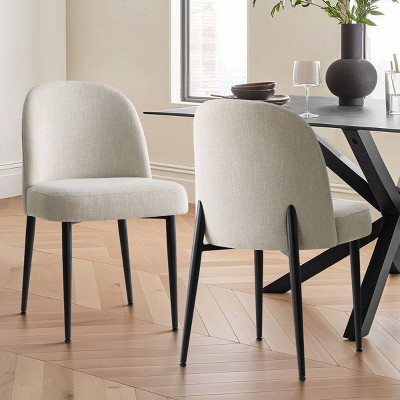 Upholstered Dining Chairs with Linen Blend Fabric and Metal Legs, Modern Armless Side Chairs for Dining Room-Maison Boucle
