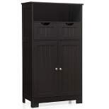Costway Bathroom Floor Cabinet Wooden Storage Organizer w/Drawer Doors