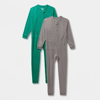 Kids' 2pk Adaptive Fleece Union Suit - Cat & Jack ™ Green/Gray