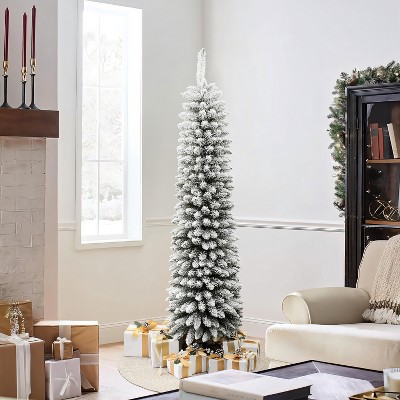 6ft Flocked Pencil Slim Artificial Christmas Tree with Metal Stand