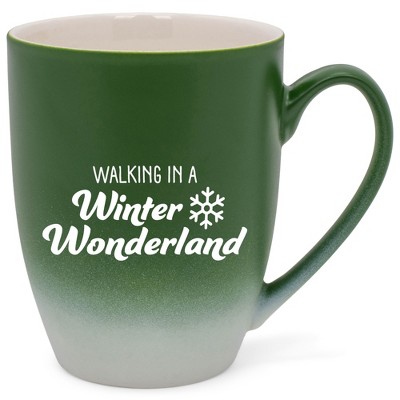 Elanze Designs Walking In A Winter Wonderland Two Toned Ombre Matte Green and White 12 ounce Ceramic Stoneware Coffee Cup Mug