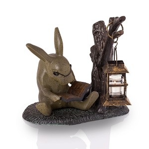 SPI Home Booklover Rabbit Garden Lantern – 10” Metal Whimsical Candleholder, Freestanding Outdoor Bunny Décor for Patio or Porch - 1 of 3
