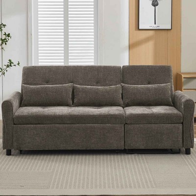 2-in-1 3-Seater Sofa Bed with Reversible Recliner, Couch with Adjustable Backrests and USB Ports, Sofa with Chenille Cushion-Baofuwish