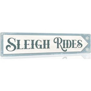 Lomsoe Sleigh Rides Metal Tin Sign Vintage Funny Christmas Sign Christmas Art Wall Decoration Retro Poster 4x16 Inch Christmas Gift - 1 of 4